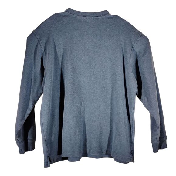 L.L. Bean henley thermal tshirt mens L large blue waffle knit long sleeve 187244 - Picture 2 of 7
